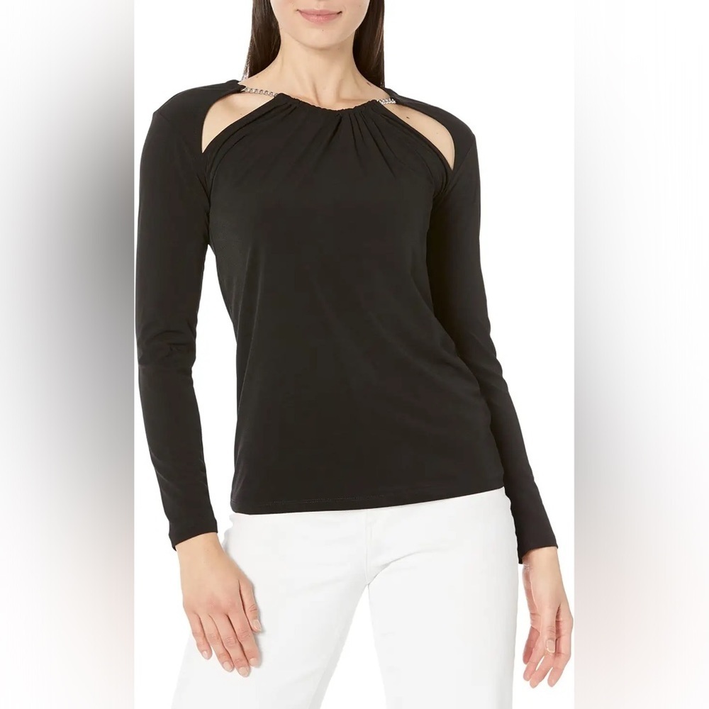 Michael Michael Kors Chain Link Cutout Long Sleeve Black
